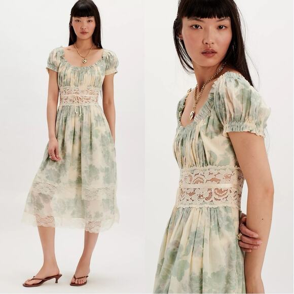 Free People Dresses & Skirts - Free People Ethereal Dainty Lace Honeysuckle Floral Printed Midi Dress Large